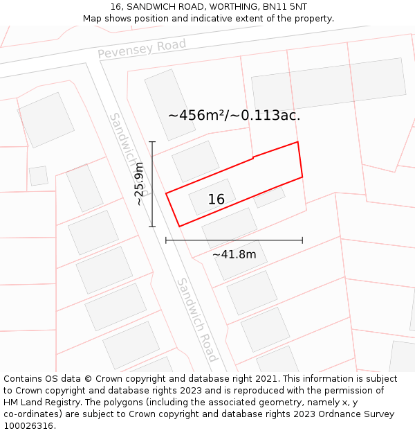 16, SANDWICH ROAD, WORTHING, BN11 5NT: Plot and title map