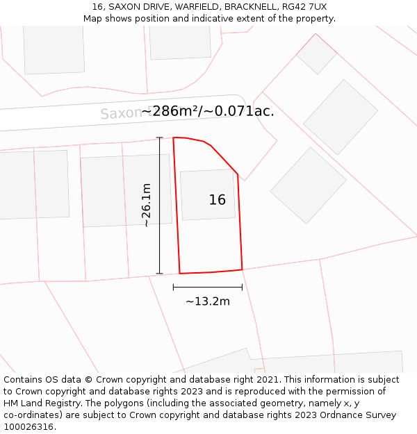 16, SAXON DRIVE, WARFIELD, BRACKNELL, RG42 7UX: Plot and title map