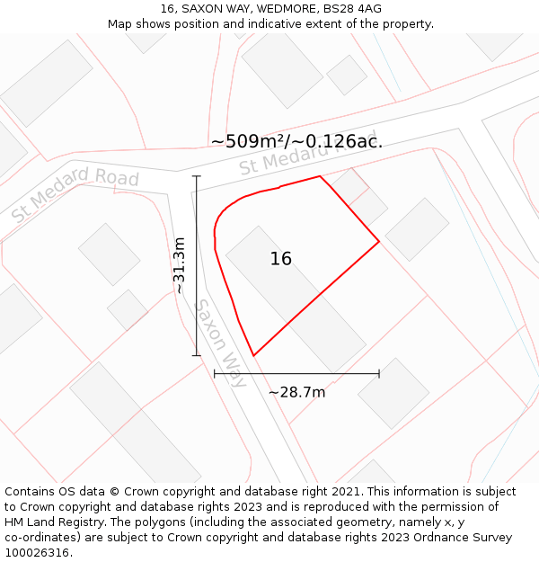 16, SAXON WAY, WEDMORE, BS28 4AG: Plot and title map