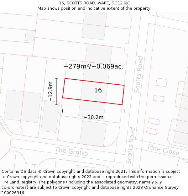 16, SCOTTS ROAD, WARE, SG12 9JG: Plot and title map