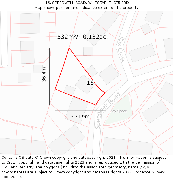 16, SPEEDWELL ROAD, WHITSTABLE, CT5 3RD: Plot and title map