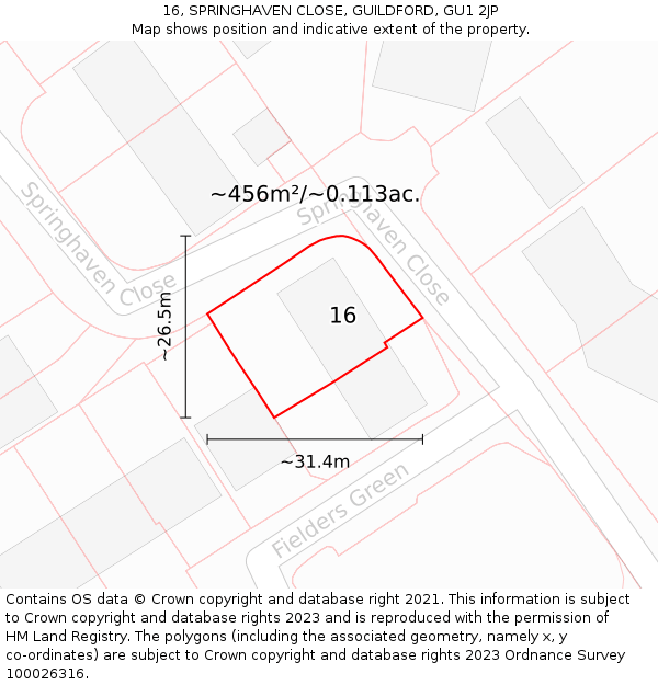 16, SPRINGHAVEN CLOSE, GUILDFORD, GU1 2JP: Plot and title map