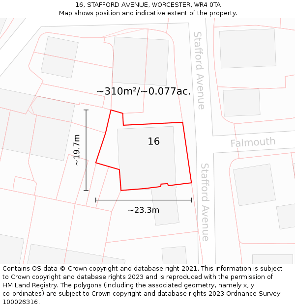 16, STAFFORD AVENUE, WORCESTER, WR4 0TA: Plot and title map
