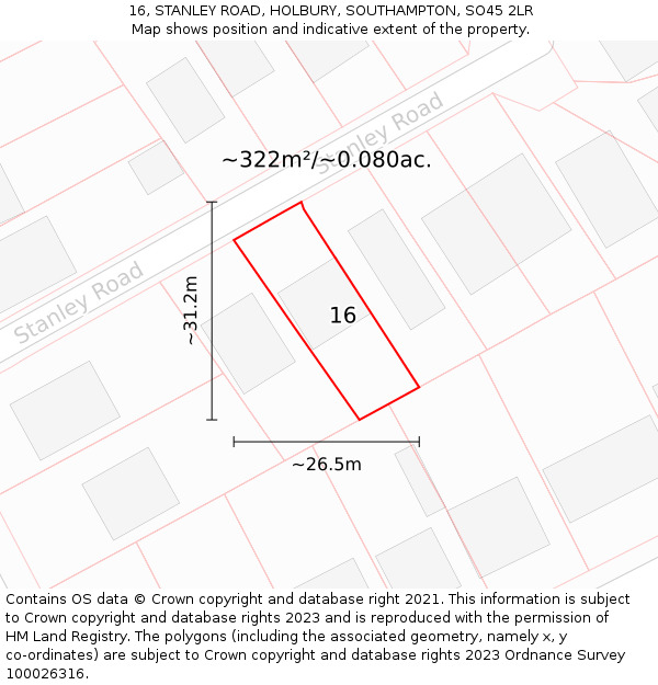 16, STANLEY ROAD, HOLBURY, SOUTHAMPTON, SO45 2LR: Plot and title map