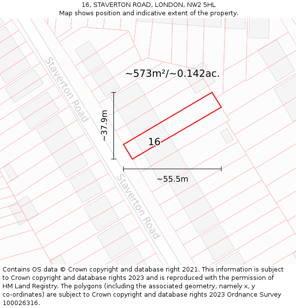 16, STAVERTON ROAD, LONDON, NW2 5HL: Plot and title map