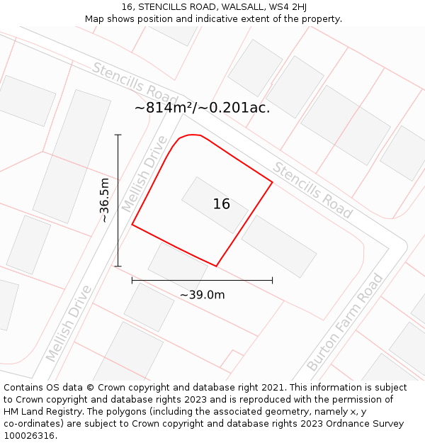 16, STENCILLS ROAD, WALSALL, WS4 2HJ: Plot and title map