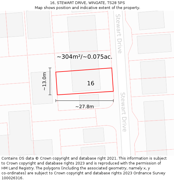 16, STEWART DRIVE, WINGATE, TS28 5PS: Plot and title map