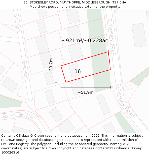 16, STOKESLEY ROAD, NUNTHORPE, MIDDLESBROUGH, TS7 0NA: Plot and title map