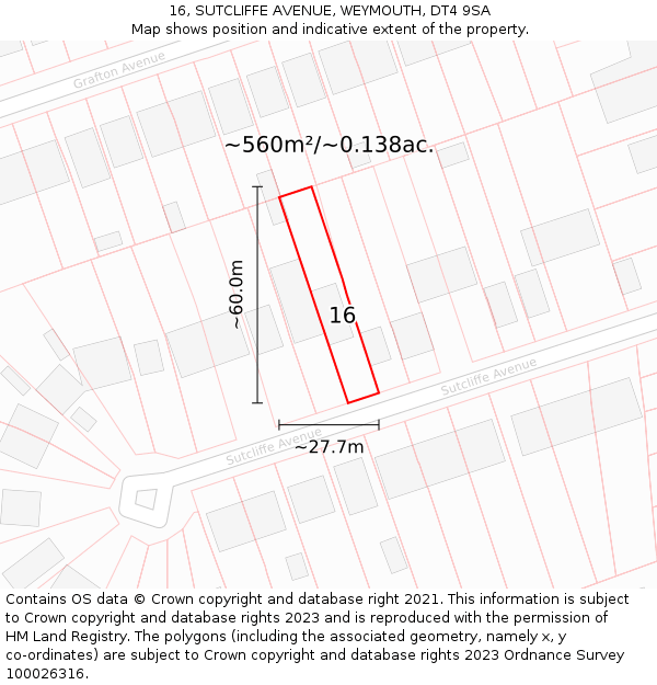 16, SUTCLIFFE AVENUE, WEYMOUTH, DT4 9SA: Plot and title map