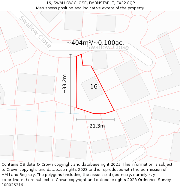 16, SWALLOW CLOSE, BARNSTAPLE, EX32 8QP: Plot and title map