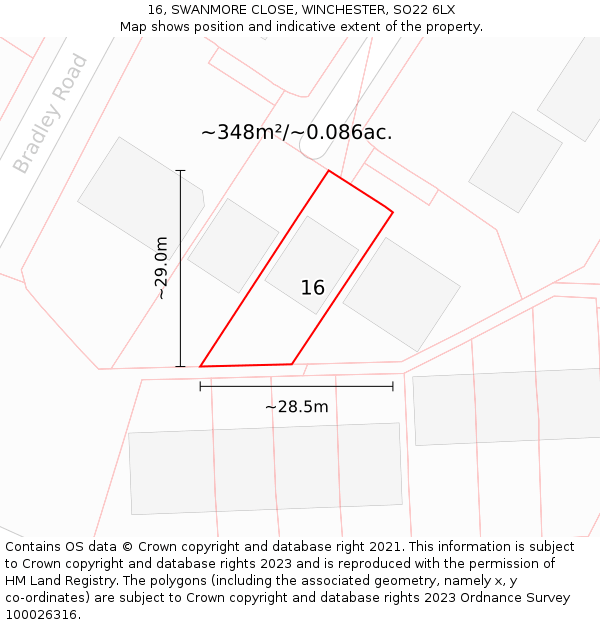 16, SWANMORE CLOSE, WINCHESTER, SO22 6LX: Plot and title map