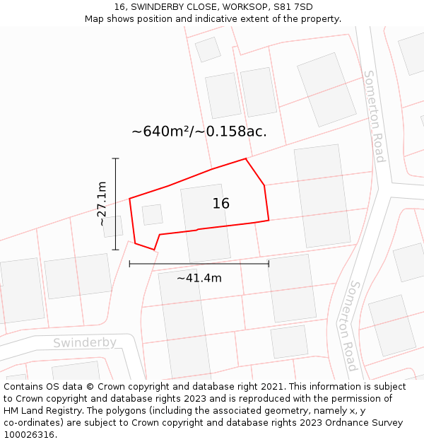 16, SWINDERBY CLOSE, WORKSOP, S81 7SD: Plot and title map