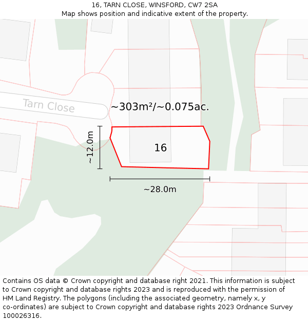 16, TARN CLOSE, WINSFORD, CW7 2SA: Plot and title map