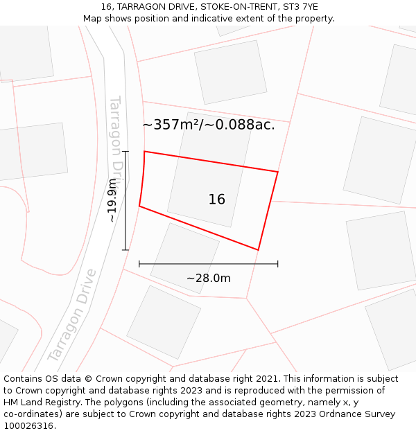 16, TARRAGON DRIVE, STOKE-ON-TRENT, ST3 7YE: Plot and title map