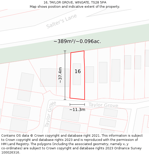 16, TAYLOR GROVE, WINGATE, TS28 5PA: Plot and title map