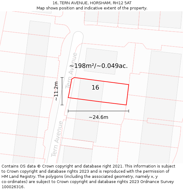 16, TERN AVENUE, HORSHAM, RH12 5AT: Plot and title map