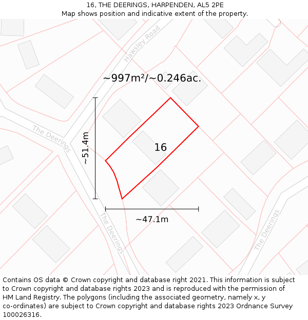 16, THE DEERINGS, HARPENDEN, AL5 2PE: Plot and title map