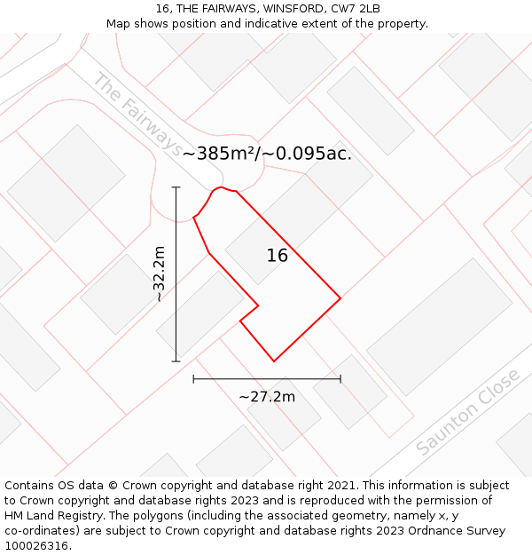 16, THE FAIRWAYS, WINSFORD, CW7 2LB: Plot and title map