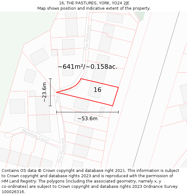 16, THE PASTURES, YORK, YO24 2JE: Plot and title map