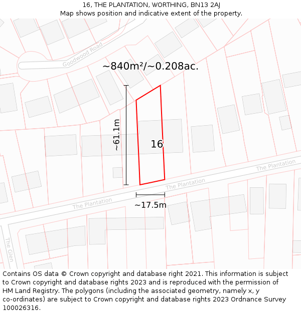 16, THE PLANTATION, WORTHING, BN13 2AJ: Plot and title map