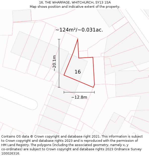 16, THE WHARFAGE, WHITCHURCH, SY13 1SA: Plot and title map