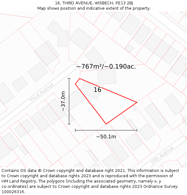 16, THIRD AVENUE, WISBECH, PE13 2BJ: Plot and title map