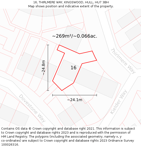 16, THIRLMERE WAY, KINGSWOOD, HULL, HU7 3BH: Plot and title map