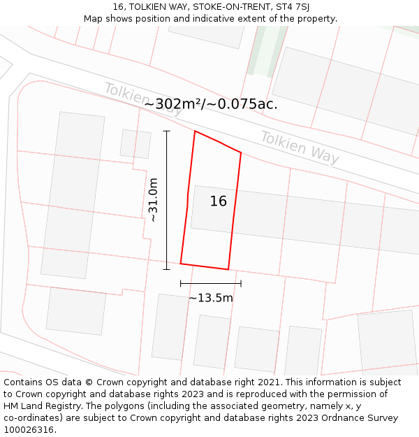 16, TOLKIEN WAY, STOKE-ON-TRENT, ST4 7SJ: Plot and title map