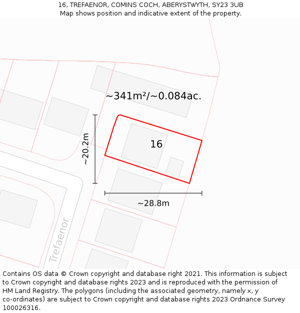 16, TREFAENOR, COMINS COCH, ABERYSTWYTH, SY23 3UB: Plot and title map