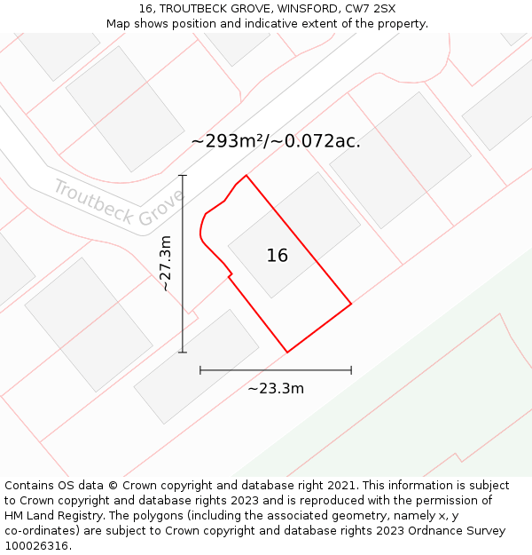 16, TROUTBECK GROVE, WINSFORD, CW7 2SX: Plot and title map