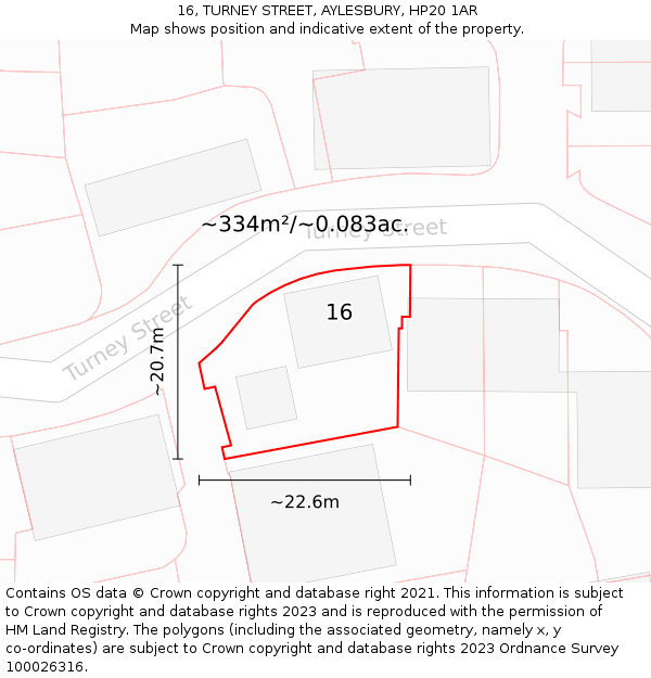 16, TURNEY STREET, AYLESBURY, HP20 1AR: Plot and title map