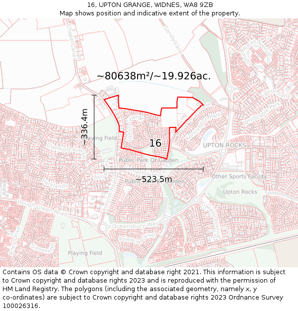 16, UPTON GRANGE, WIDNES, WA8 9ZB: Plot and title map