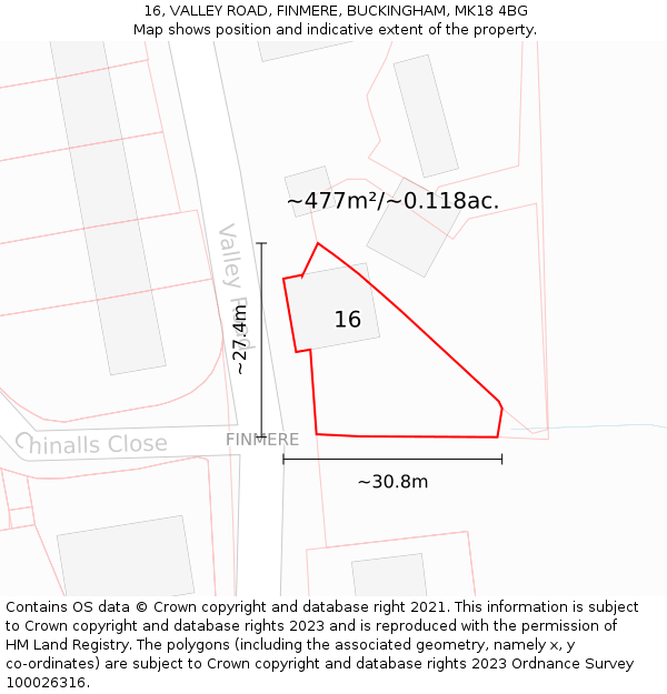 16, VALLEY ROAD, FINMERE, BUCKINGHAM, MK18 4BG: Plot and title map