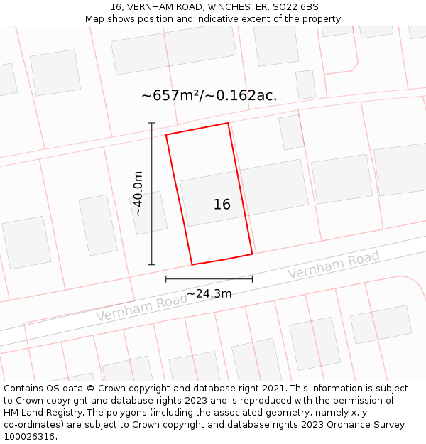 16, VERNHAM ROAD, WINCHESTER, SO22 6BS: Plot and title map