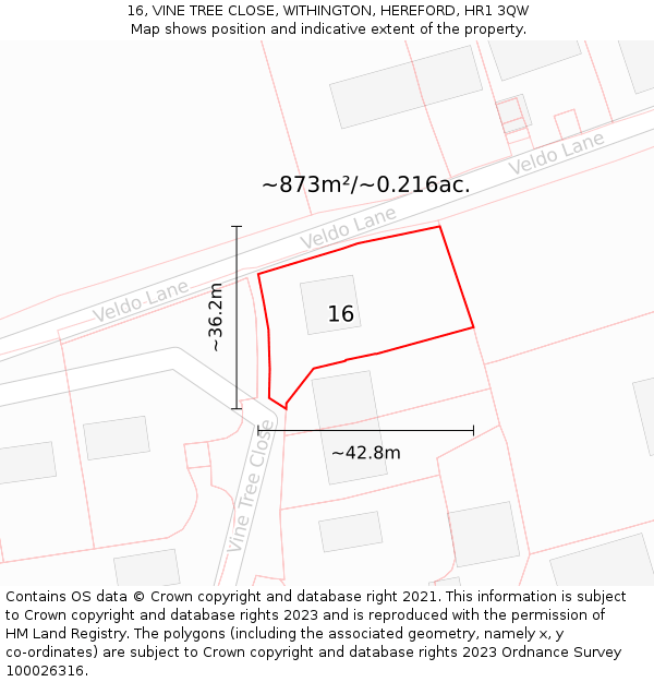 16, VINE TREE CLOSE, WITHINGTON, HEREFORD, HR1 3QW: Plot and title map