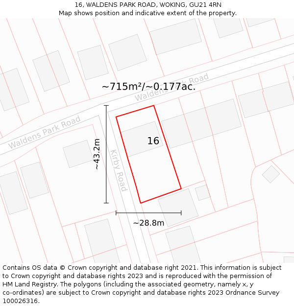 16, WALDENS PARK ROAD, WOKING, GU21 4RN: Plot and title map