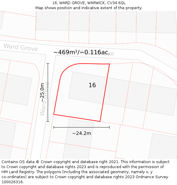 16, WARD GROVE, WARWICK, CV34 6QL: Plot and title map