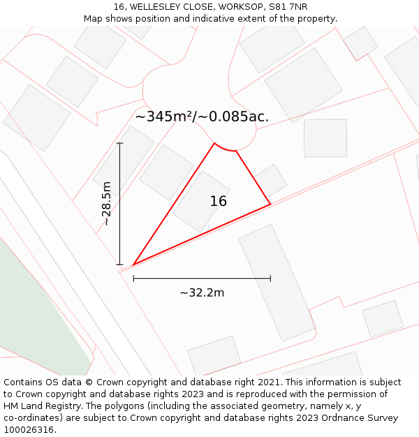 16, WELLESLEY CLOSE, WORKSOP, S81 7NR: Plot and title map