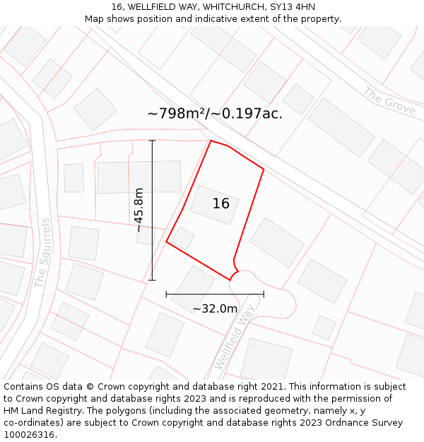 16, WELLFIELD WAY, WHITCHURCH, SY13 4HN: Plot and title map