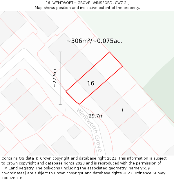 16, WENTWORTH GROVE, WINSFORD, CW7 2LJ: Plot and title map