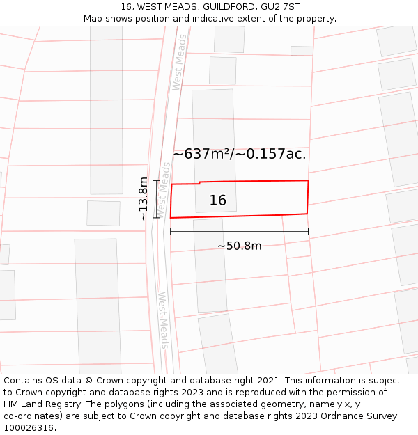 16, WEST MEADS, GUILDFORD, GU2 7ST: Plot and title map