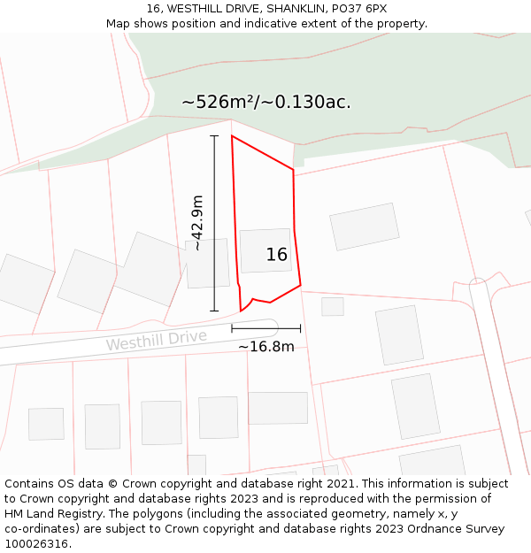 16, WESTHILL DRIVE, SHANKLIN, PO37 6PX: Plot and title map