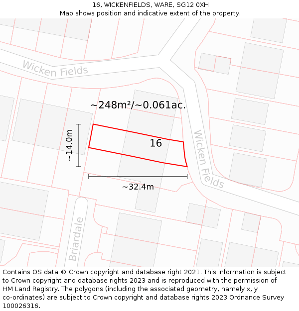 16, WICKENFIELDS, WARE, SG12 0XH: Plot and title map