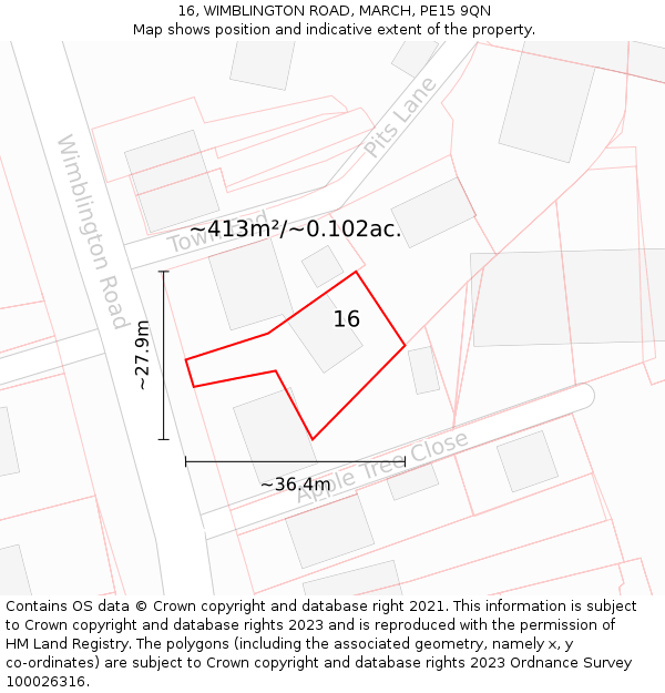 16, WIMBLINGTON ROAD, MARCH, PE15 9QN: Plot and title map