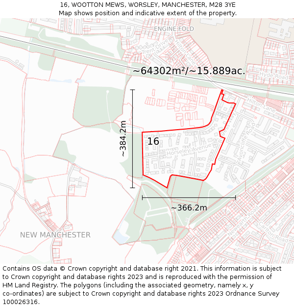 16, WOOTTON MEWS, WORSLEY, MANCHESTER, M28 3YE: Plot and title map