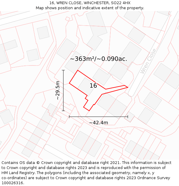 16, WREN CLOSE, WINCHESTER, SO22 4HX: Plot and title map