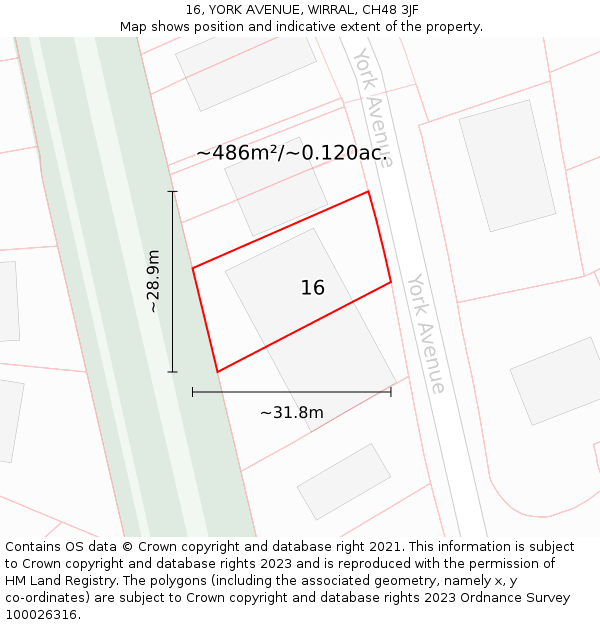 16, YORK AVENUE, WIRRAL, CH48 3JF: Plot and title map