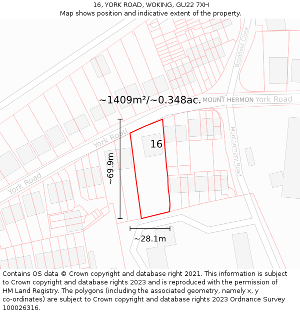 16, YORK ROAD, WOKING, GU22 7XH: Plot and title map