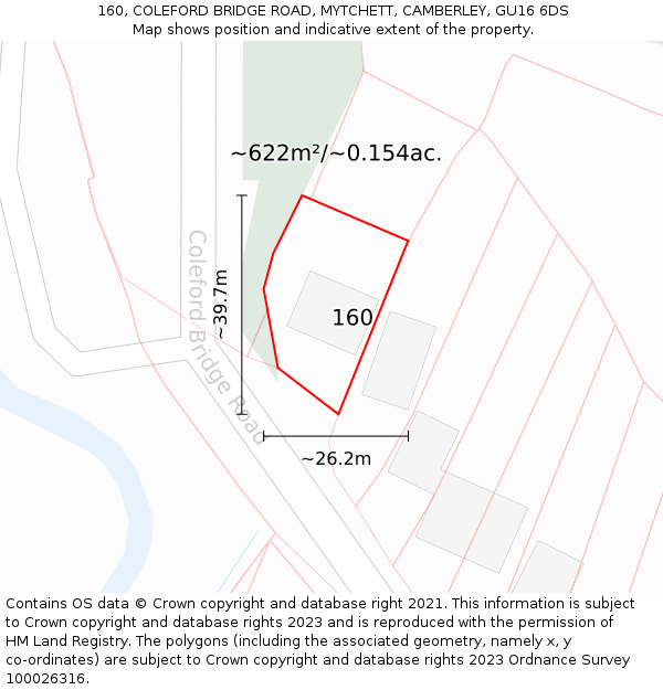 160, COLEFORD BRIDGE ROAD, MYTCHETT, CAMBERLEY, GU16 6DS: Plot and title map