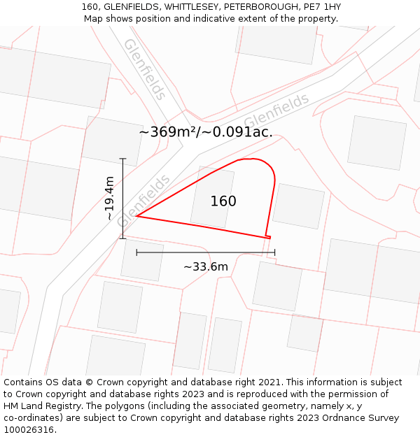 160, GLENFIELDS, WHITTLESEY, PETERBOROUGH, PE7 1HY: Plot and title map